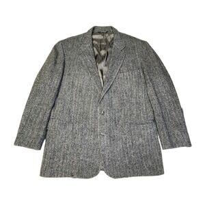 Vintage 80s Harris Tweed Blazer Mens 44 46 Gray Herringbone Wool USA Sport Coat